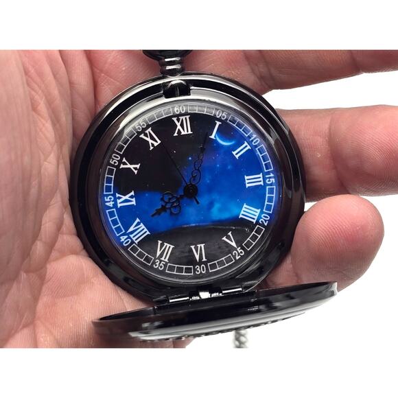 Vintage Blue Celestial Pocket Watch – Romantic Astronomy Lover, Star Gazer Gift - Picture 9 of 12